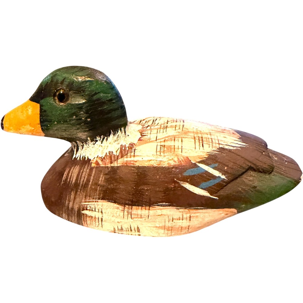 Miniature Wooden Mallard Duck Decoy Hand Painted Rustic Cabin Decor 3 in Figurin